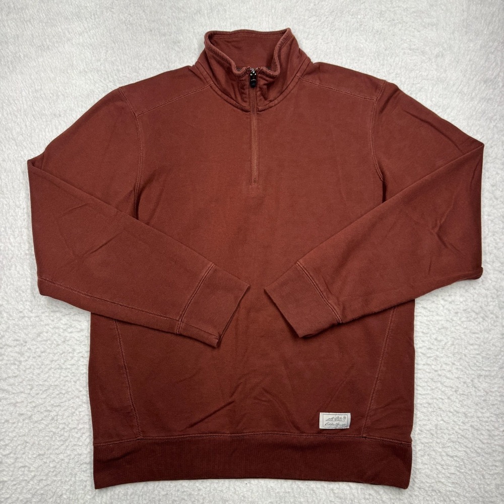 Eddie Bauer 1/4 Zip Pullover Sweater Burnt Orange Long Sleeve Men's Size Small